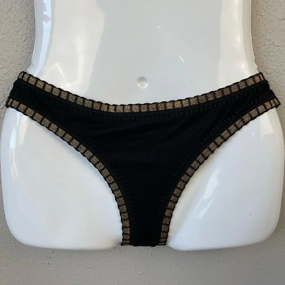 NWT Platinum Swimwear Gold Crochet Trim Bikini Bottoms Size S